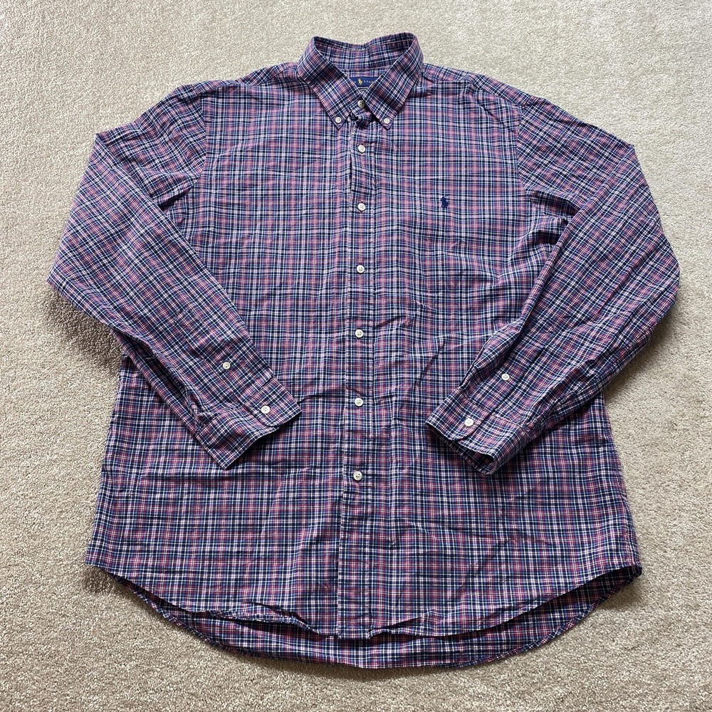 Ralph Lauren Shirt Mens Extra Large Blue‎ Red Plaid Button Down Cotton Stretch